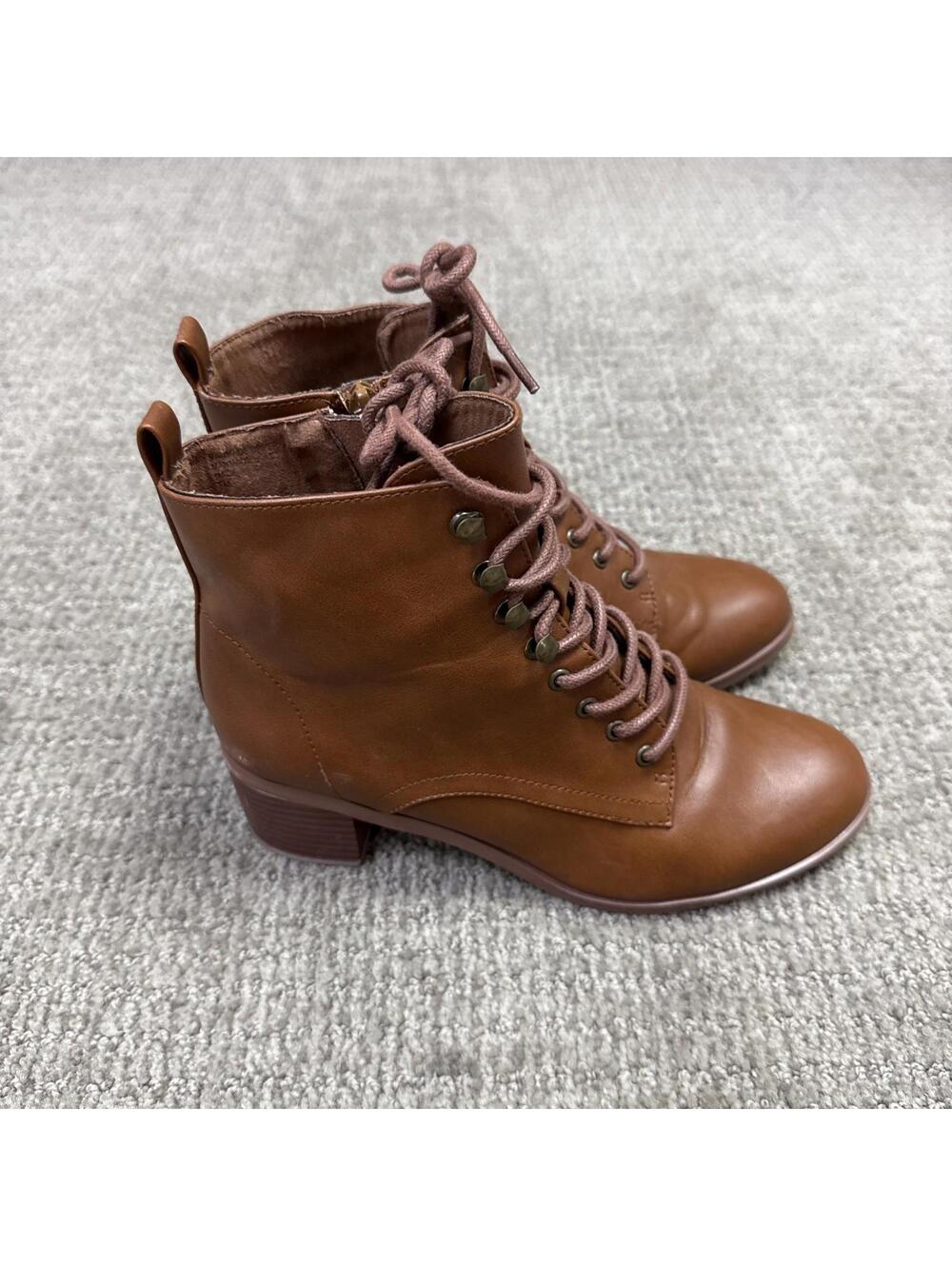Loft Brown Lace-Up Ankle Boots with Block Heel Size 7